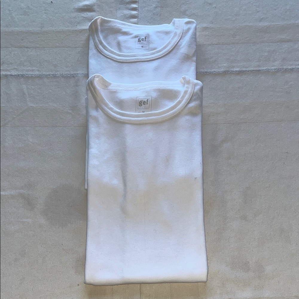 2 New Gef Unisex White Crew Neck T-Shirts Size Medium